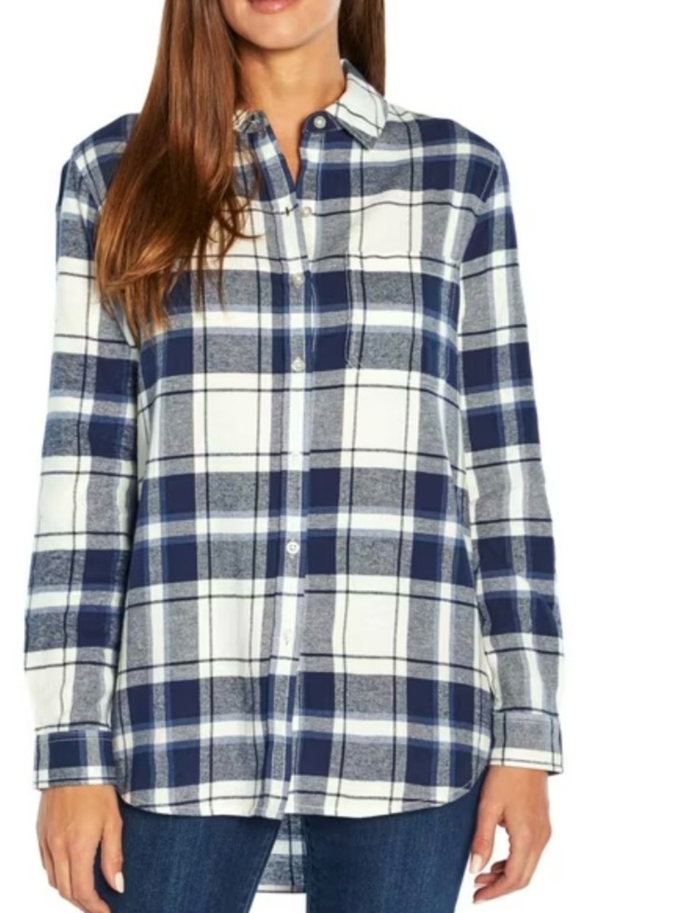 GAP Boyfriend Plaid Flannel Shirt Navy Cream Size Large NWT